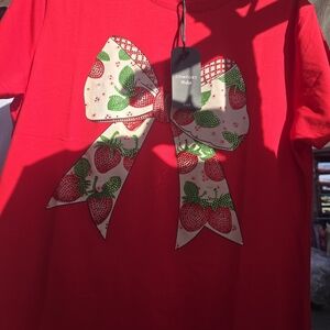 Women's Red Strawberry Bow Tee